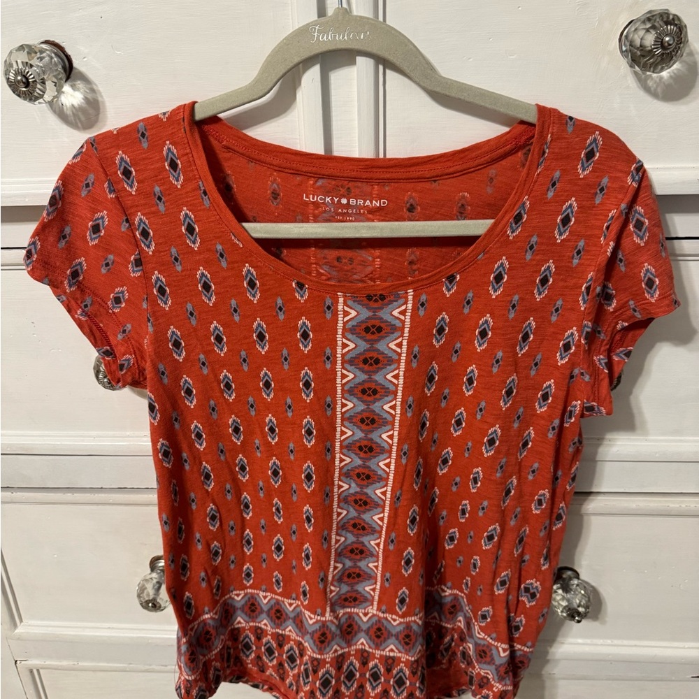 Lucky Brand Rust Red Patterned Women's Top